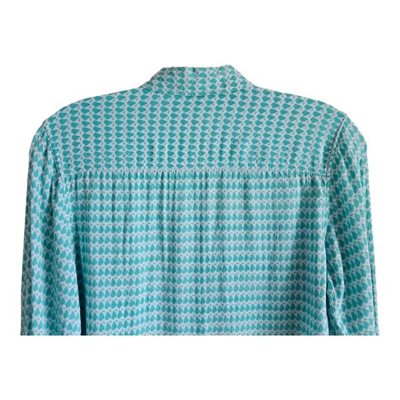 EDDIE BAUER Women's S Shirt Teal White Button Up Lightweight Roll Up Tabs 36" - Picture 7 of 8